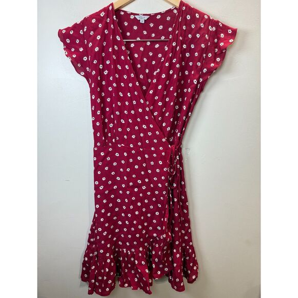 Rails Women's Size XS Red Koreen Wrap Mini Dress Floral V Neck - Picture 3 of 7